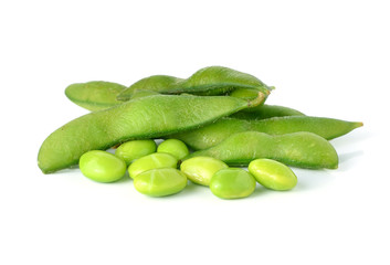 Green soybeans on white background