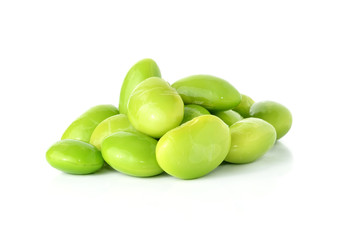 Green soybeans on white background