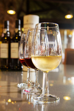 glasses of  white and ruby port wine