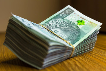 Stack of polish zloty banknotes