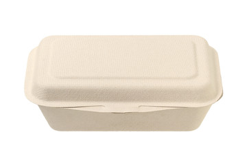 Unbleached plant fiber food box isolated on white background