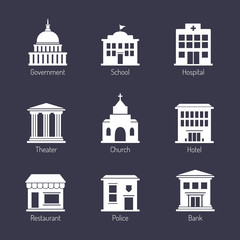 Government building icons set
