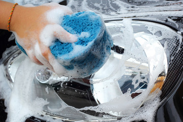 blue sponge  the car for washing