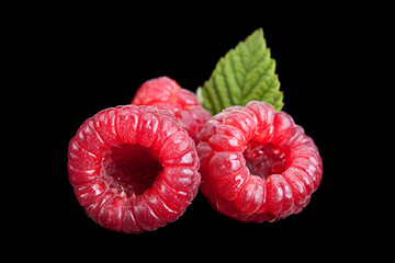 Raspberry fruit on black
