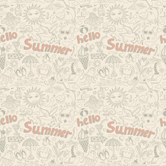 seamless pattern with sketch drawing summer vacation element