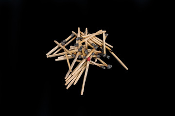 Set of burnt match at different stages isolated