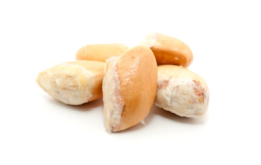 Durian seeds, an asian tropical fruit over white background