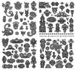 Fototapeta premium black line art ornate flower design collection, ukrainian ethnic