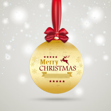 Golden Christmas Bauble Red Ribbon