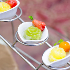 finger food, dessert and fruits cocktail