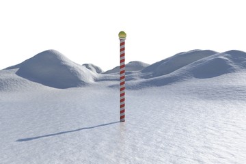 Digitally generated snowy landscape with pole
