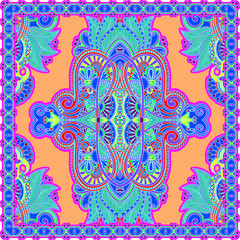 Traditional ornamental floral paisley bandanna.