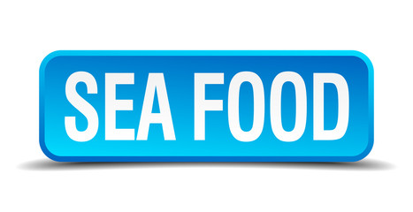 sea food blue 3d realistic square isolated button
