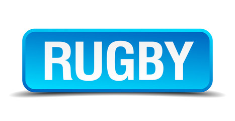 rugby blue 3d realistic square isolated button