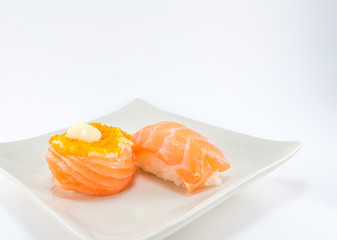 sushi roll and salmon nigiri sushi