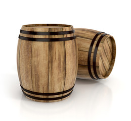 wine barrels on white background