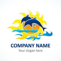 Dolphin logo. Logo of Tourism, resort or hotel by the sea.