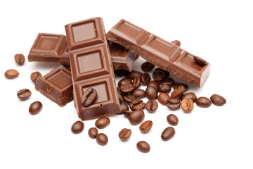 Chocolate blocks and coffee beans