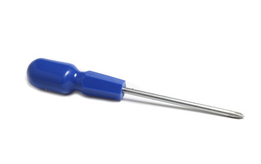 screwdriver with a cross and blue handle
