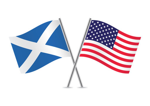 Scottish and American flags. Vector illustration.