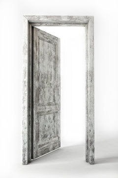 old white wooden door on white background
