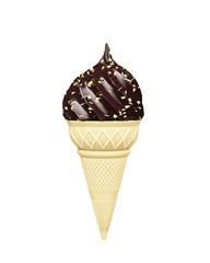 chocolate ice cream cone isolated on white