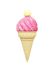 strawberry pink ice cream cone with cherry on top