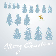 Christmas card with trees and deer