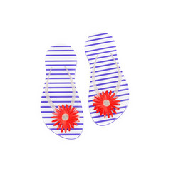 sailor blue and white flip flops with red flower isolated