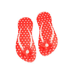 red polka dot flip flops with flowers isolated on white
