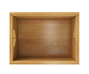 empty wooden box isolated on white with holders in top view