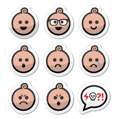 Baby boy faces, avatar vector icons set