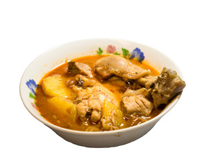 Muslim style chicken mussaman curry isolated white