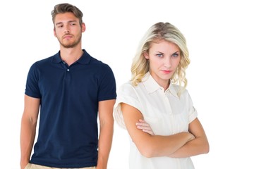 Young blonde not listening to boyfriend