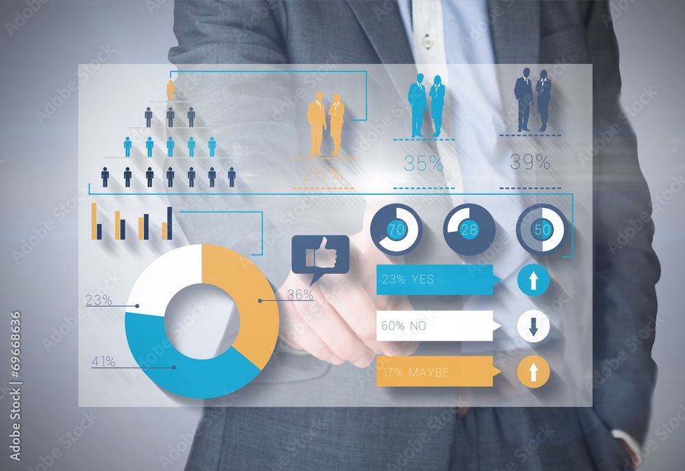 Poster composite image of businessman in grey suit pointing