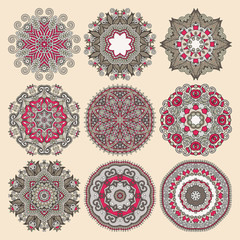 Circle lace ornament, round ornamental geometric doily pattern c