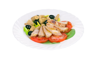 Meat salad with vegetables.