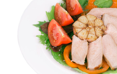 Meat salad with vegetables.