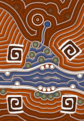 A illustration based on aboriginal style of dot painting depicti