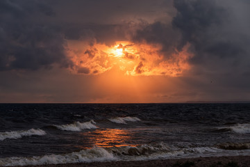 Dramatic beautiful sunset over the sea