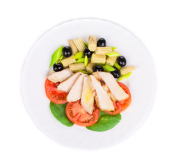 Meat salad with vegetables.