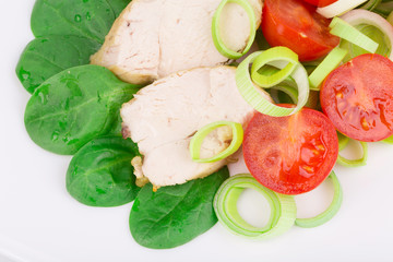 Meat salad with vegetables.