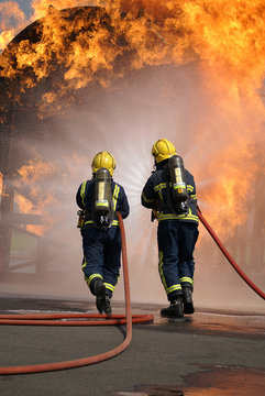 fire fighters at large fire