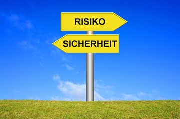 Schild Wegweiser: Sicherheit / Risiko