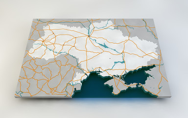 Mappa Ucraina spaccato 3d strade e fiumi