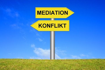 Schild Wegweiser: Konflikt / Mediation