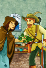 Witch and the hunter in old room