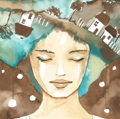 Poster de jardin Inspiration picturale illustration représentant une femme abstrakcyjnyportret