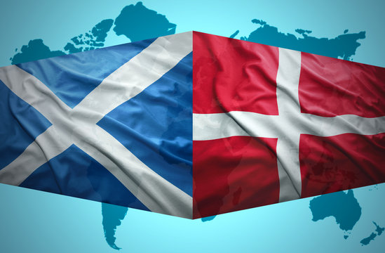 Waving Scottish and Danish flags