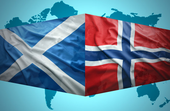 Waving Scottish and Norwegian flags
